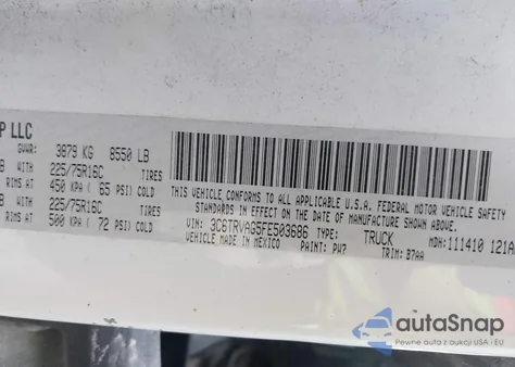 2015 Ram Promaster 1500 Low Roof z USA, uszkodzony, nr VIN 3C6TRVAG5FE503686